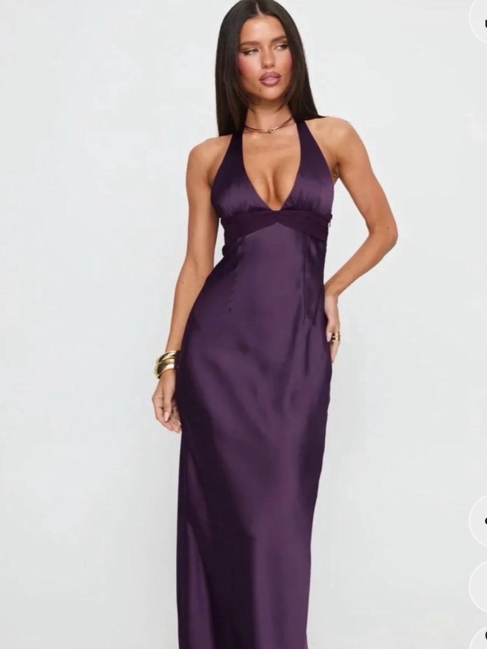 Princess Polly Deep Plum Satin Halter Maxi Dress- BEST SELLER